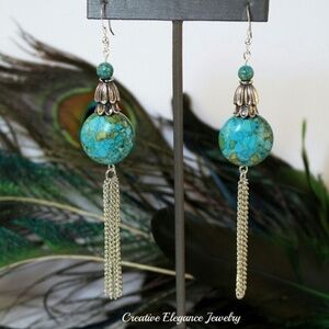 Turquoise Mosaic Chain Earrings